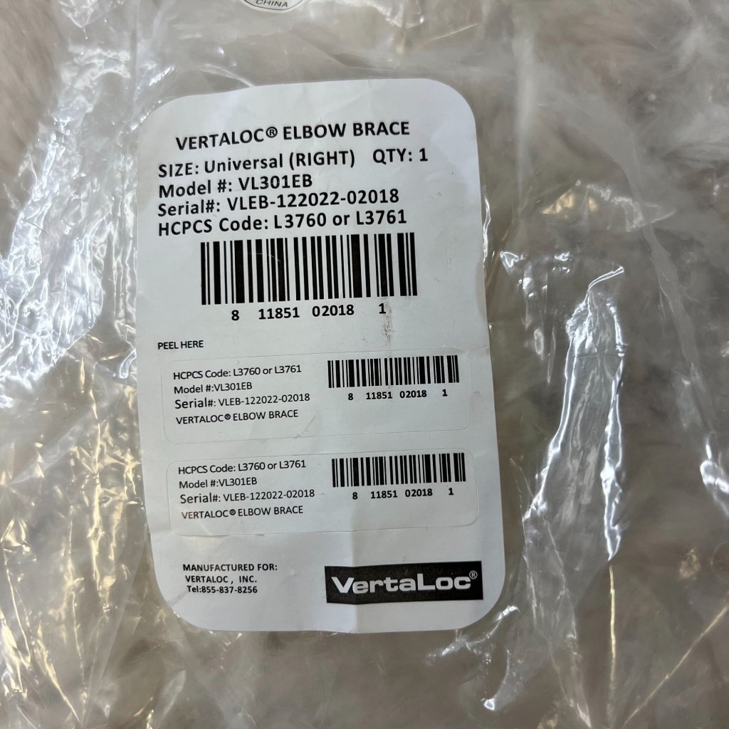 Vertaloc Hinged Rom Elbow Brace Support Vl301eb Universal Right Hcpcs L3760